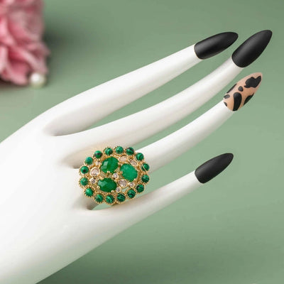 Exquisite Green Malachite Ring with Cubic Zirconia in Elegant Pave Setting. - TMV_RG1