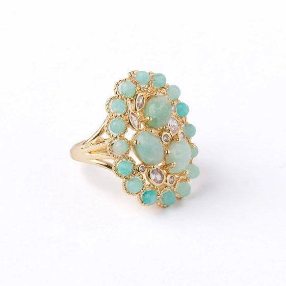 Stunning turquoise blue stone ring, with cubic zirconia in a pave setting. - TMV_RG5