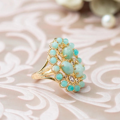 Stunning turquoise blue stone ring, with cubic zirconia in a pave setting. - TMV_RG5
