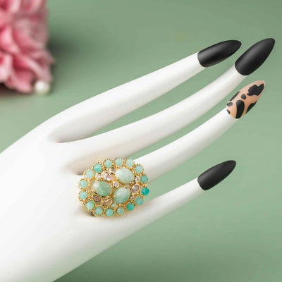 Stunning turquoise blue stone ring, with cubic zirconia in a pave setting. - TMV_RG5