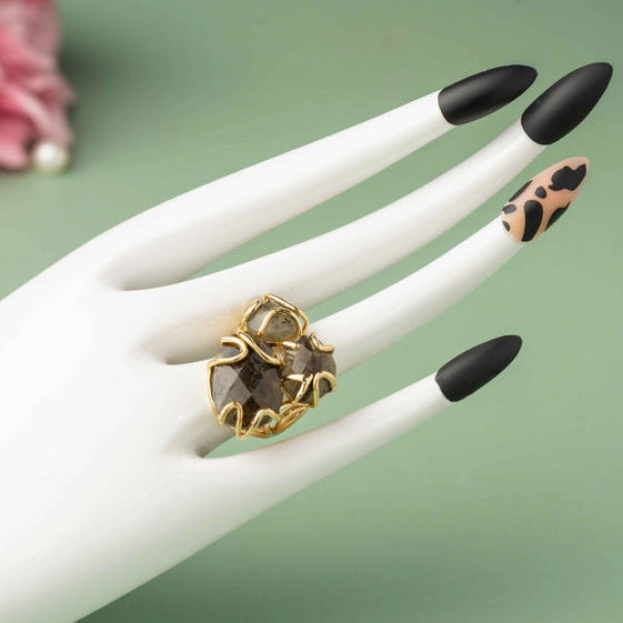 Three natural stones ring, elegantly encased in a gold border. - TMV_RG13