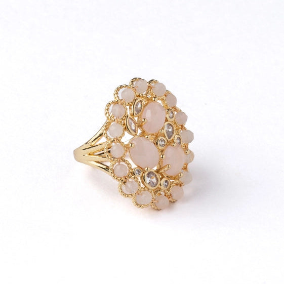 Baby pink stone ring with cubic zirconia in a pave setting. - TMV_RG6
