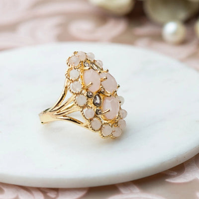 Baby pink stone ring with cubic zirconia in a pave setting. - TMV_RG6