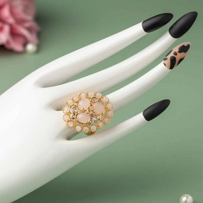 Baby pink stone ring with cubic zirconia in a pave setting. - TMV_RG6