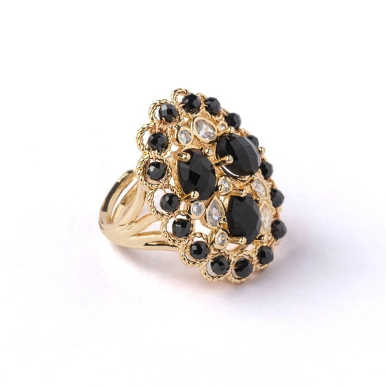 Exquisite black stone ring, with cubic zirconia in a pave setting. - TMV_RG4