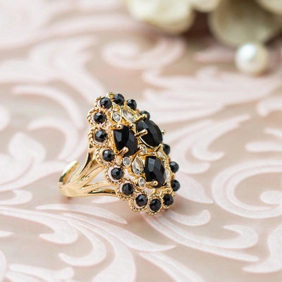 Exquisite black stone ring, with cubic zirconia in a pave setting. - TMV_RG4