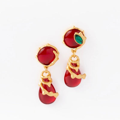 Red Round Earrings with Red and Gold Lines. - TMV_ER11