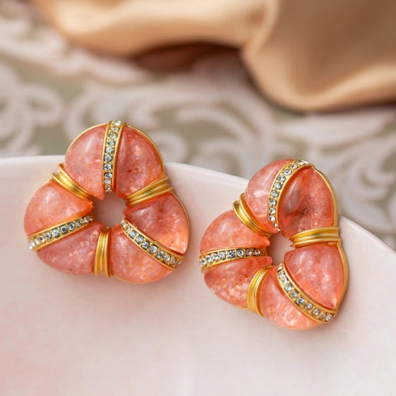 Peach Triangular Donut Earrings with Gold and CZ. - TMV_ER13