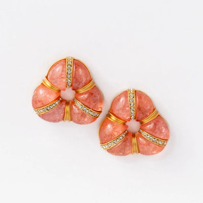Peach Triangular Donut Earrings with Gold and CZ. - TMV_ER13