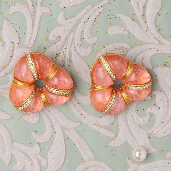 Peach Triangular Donut Earrings with Gold and CZ. - TMV_ER13