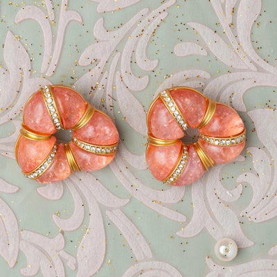 Peach Triangular Donut Earrings with Gold and CZ. - TMV_ER13