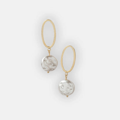 Gold Oval Earrings with Freshwater Pearl Drops. - TMV_ER15