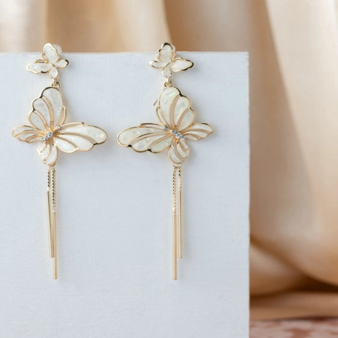 White Enamel Butterfly Earrings with CZ Accents. - TMV_ER17