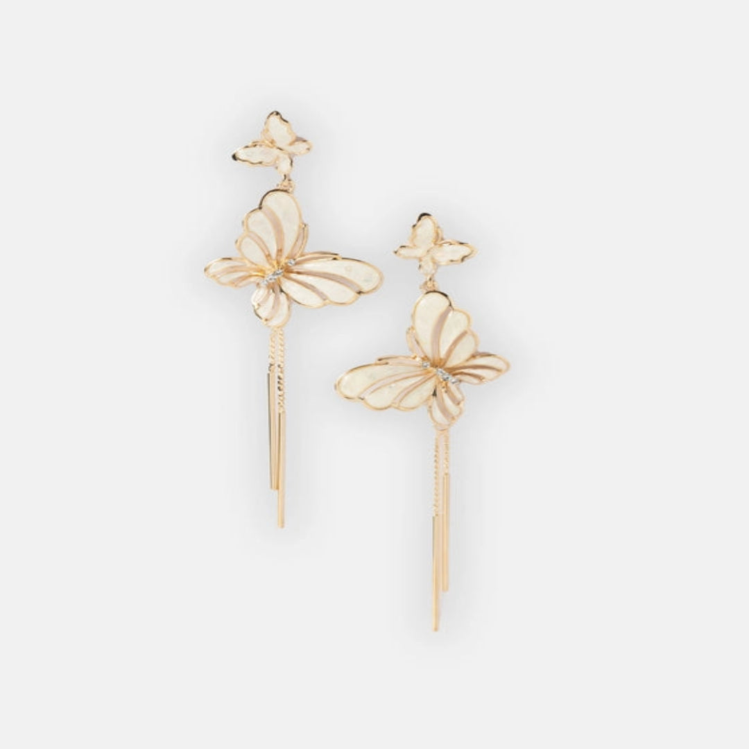 White Enamel Butterfly Earrings with CZ Accents. - TMV_ER17