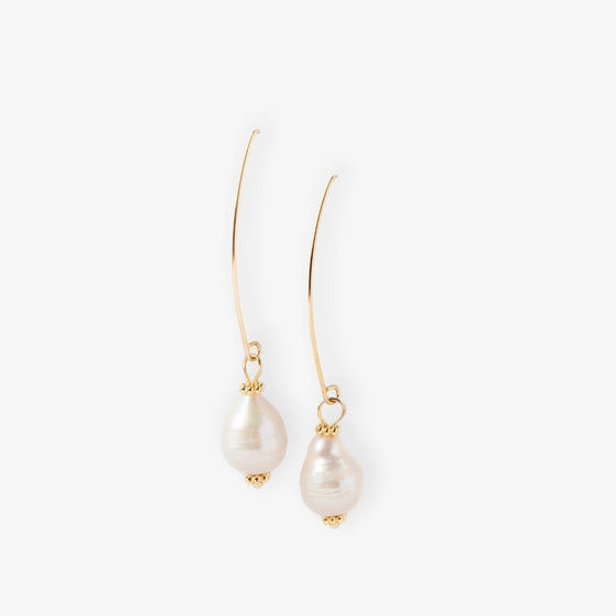 Thin Gold Wire Earrings with Delicate Pearl Drops. - TMV_ER21