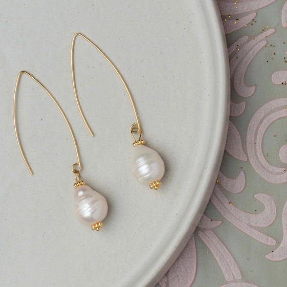 Thin Gold Wire Earrings with Delicate Pearl Drops. - TMV_ER21