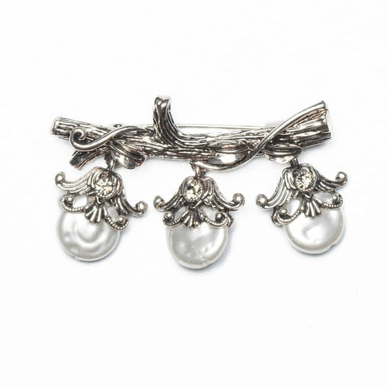 Oxidized Branch Style Brooch with White Freshwater Pearls - TMV_BR10