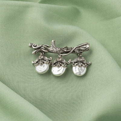 Oxidized Branch Style Brooch with White Freshwater Pearls - TMV_BR10