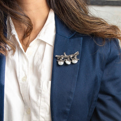 Oxidized Branch Style Brooch with White Freshwater Pearls - TMV_BR10