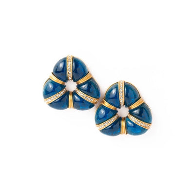 Navy Blue Triangular Donut Earrings with CZ Lines. - TMV_ER12