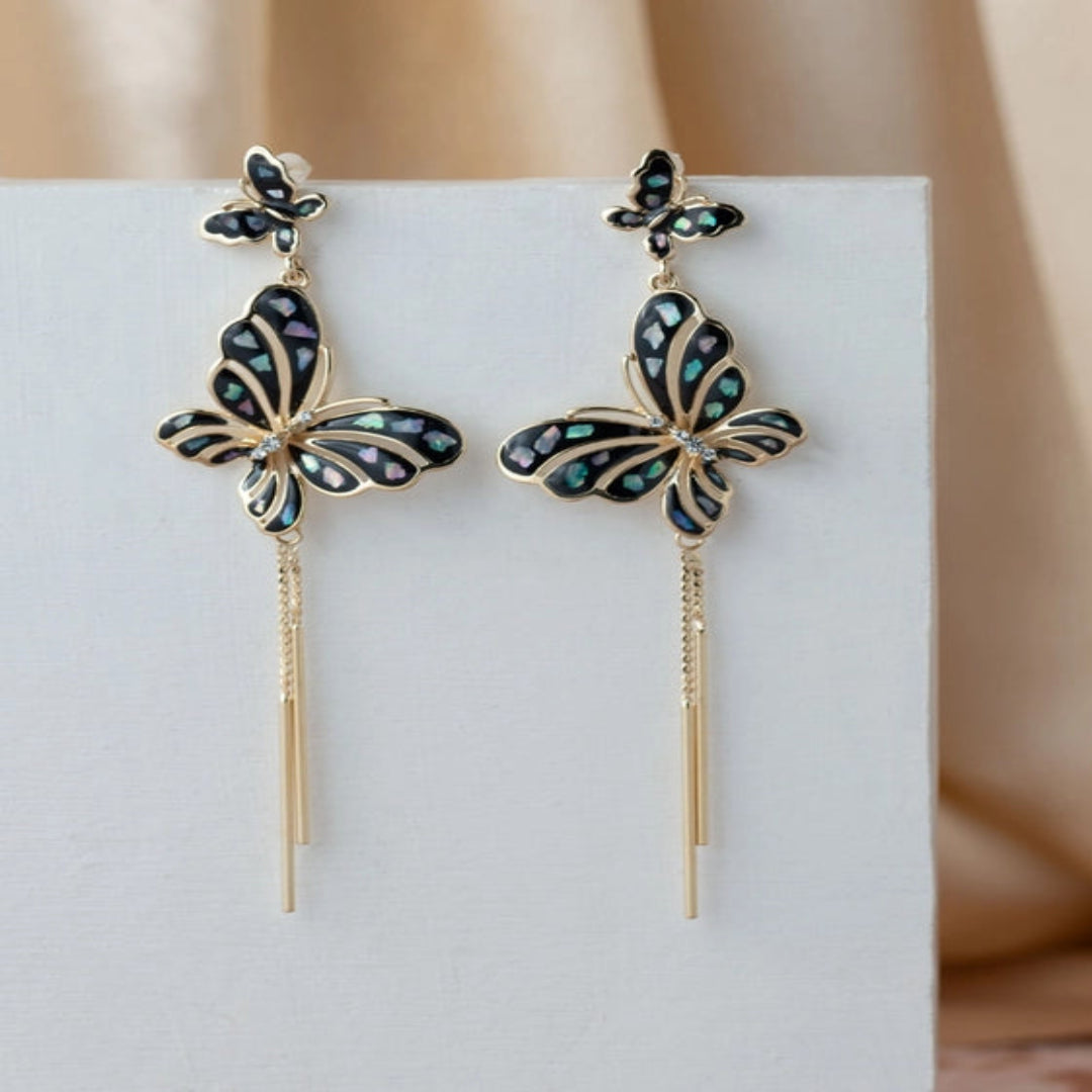 Black Enamel Butterfly Earrings with CZ Accents. - TMV_ER16