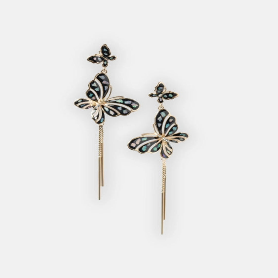 Black Enamel Butterfly Earrings with CZ Accents. - TMV_ER16
