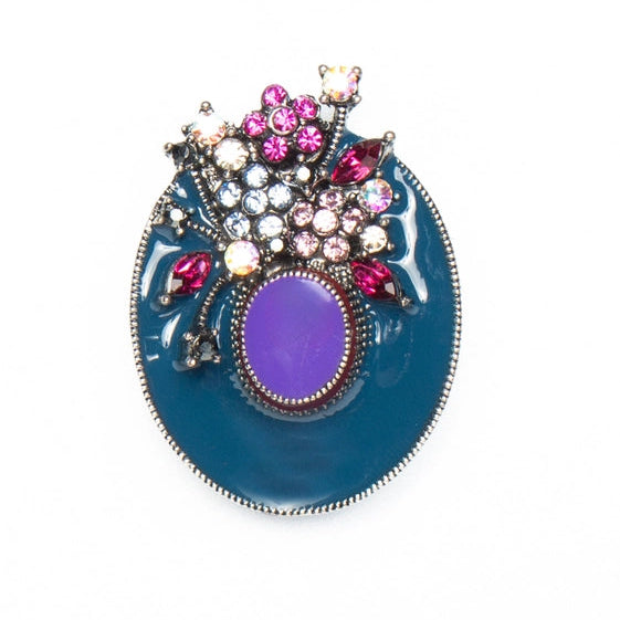 Charming Blue Enamel Hat Brooch with Floral Detailing - TMV_BR13