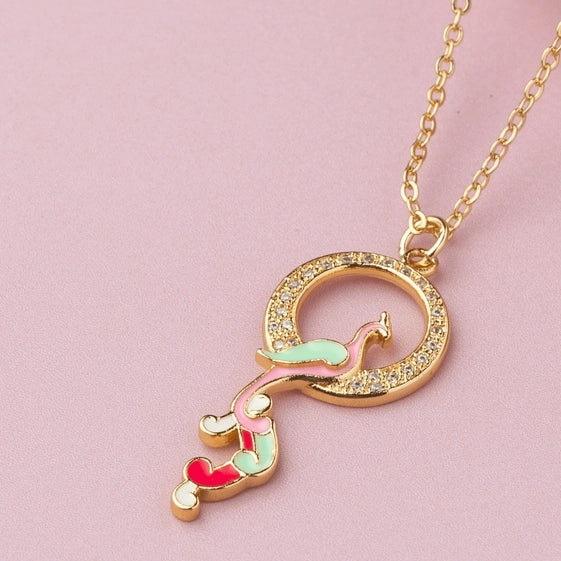 Pink & Light Green Enamel Pendant on Thin Delicate Chain: A Fusion of Charm - TMV_PD5
