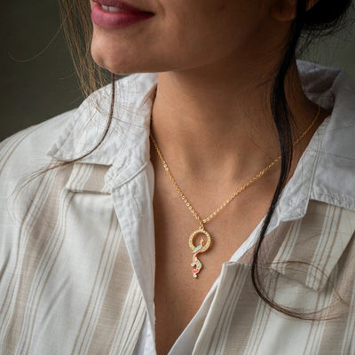 Pink & Light Green Enamel Pendant on Thin Delicate Chain: A Fusion of Charm - TMV_PD5
