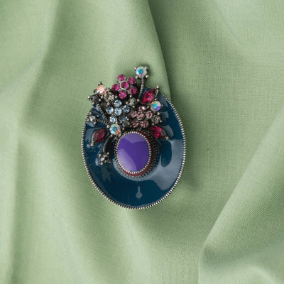 Charming Blue Enamel Hat Brooch with Floral Detailing - TMV_BR13