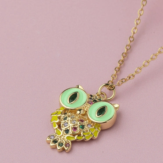 Fluorescent Green Owl Pendant with Delicate Chains: Radiant and Trendy - TMV_PD6