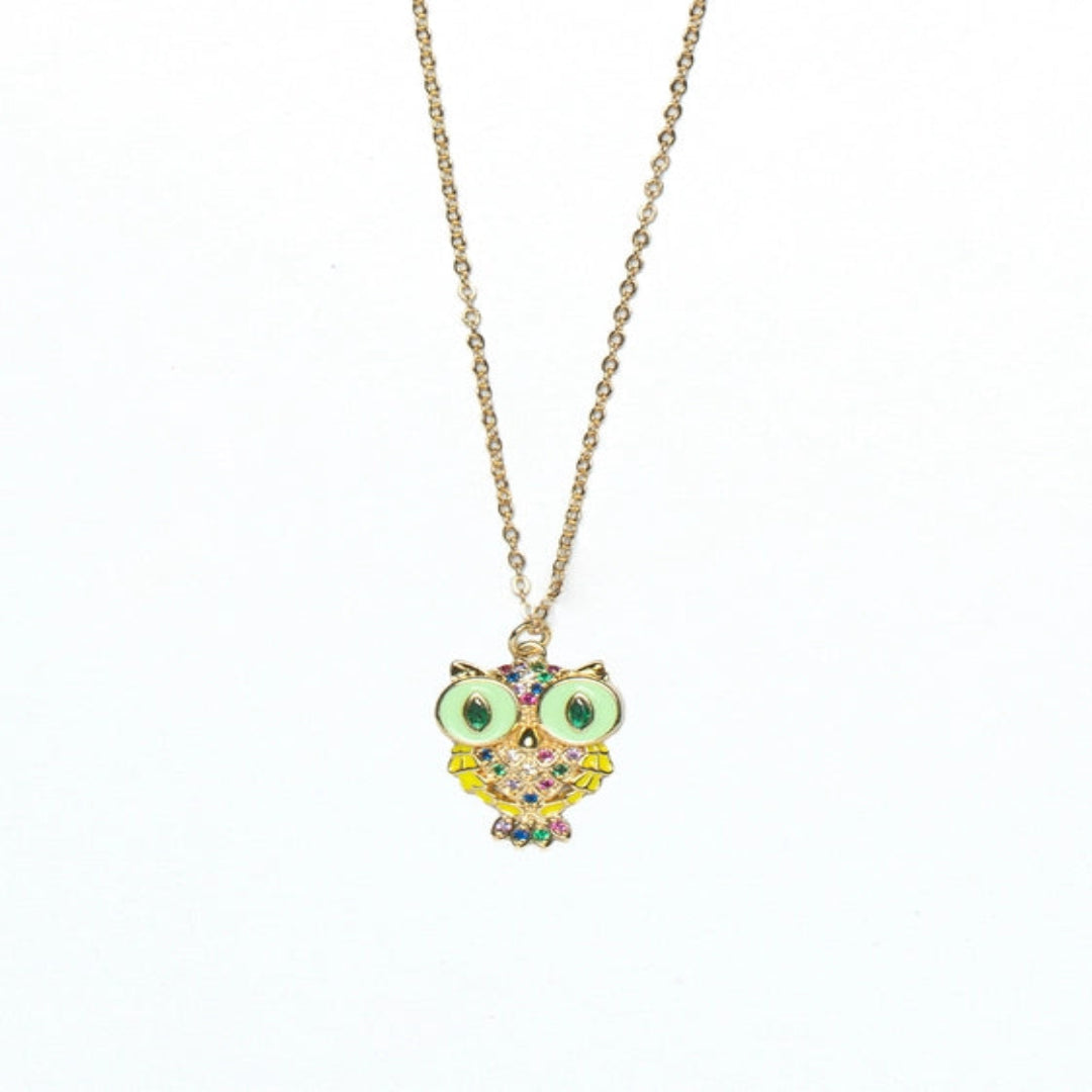 Fluorescent Green Owl Pendant with Delicate Chains: Radiant and Trendy - TMV_PD6
