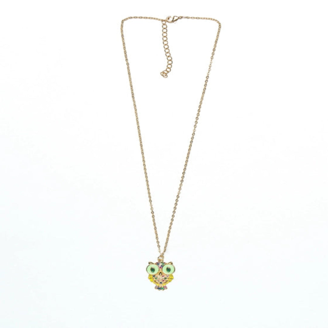 Fluorescent Green Owl Pendant with Delicate Chains: Radiant and Trendy - TMV_PD6