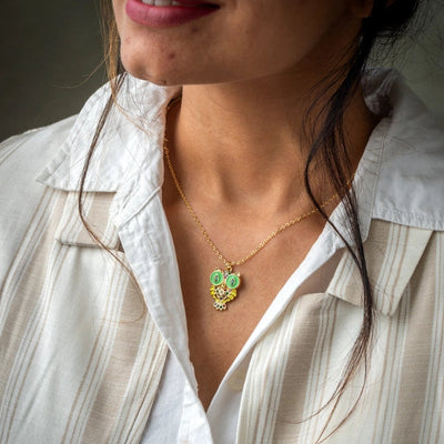 Fluorescent Green Owl Pendant with Delicate Chains: Radiant and Trendy - TMV_PD6