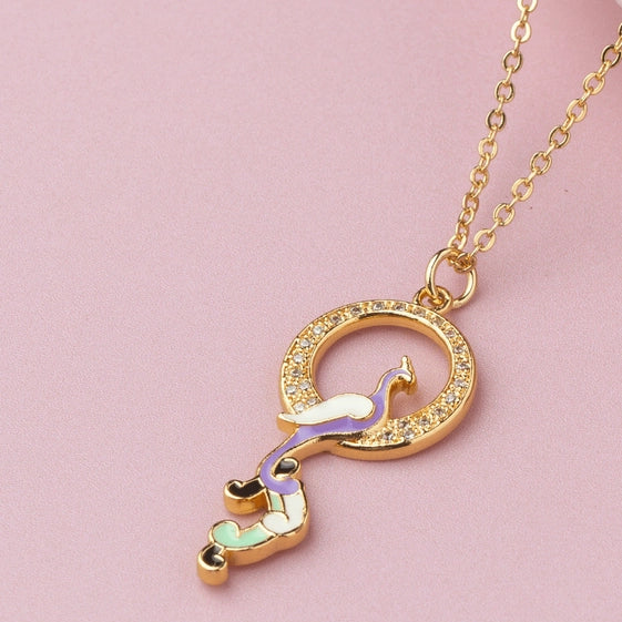Purple, White & Green Enamel Pendant with Thin Delicate Chains: Colorful Elegance - TMV_PD4
