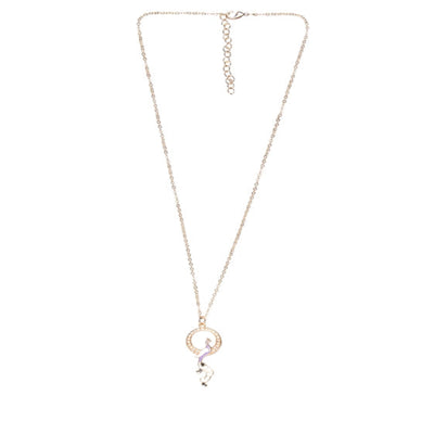 Purple, White & Green Enamel Pendant with Thin Delicate Chains: Colorful Elegance - TMV_PD4