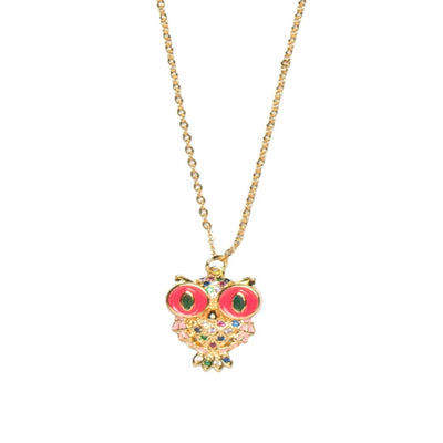 Chic Pink Owl Pendant Enhanced with Thin Delicate Chains - TMV_PD7