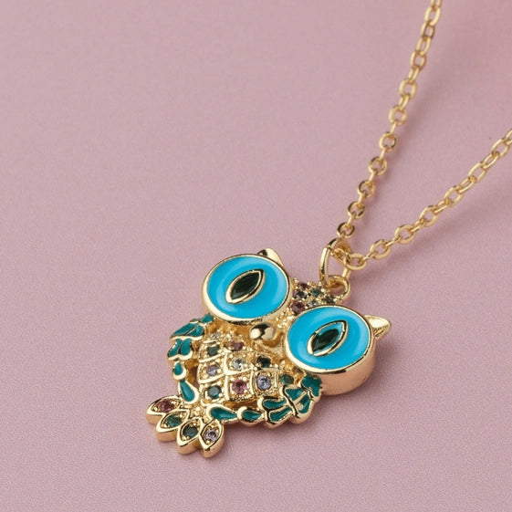 Blue Owl Pendant with Thin Delicate Chains: A Stylish Accent - TMV_PD8