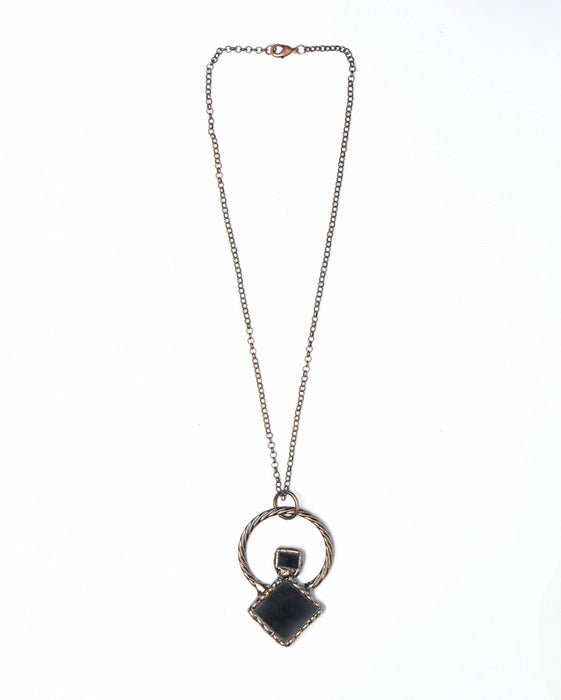 Sleek Copper Finish Chain with Copper Finished Pendant and Black Stone - TMV_PD15