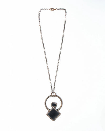 Sleek Copper Finish Chain with Copper Finished Pendant and Black Stone - TMV_PD15
