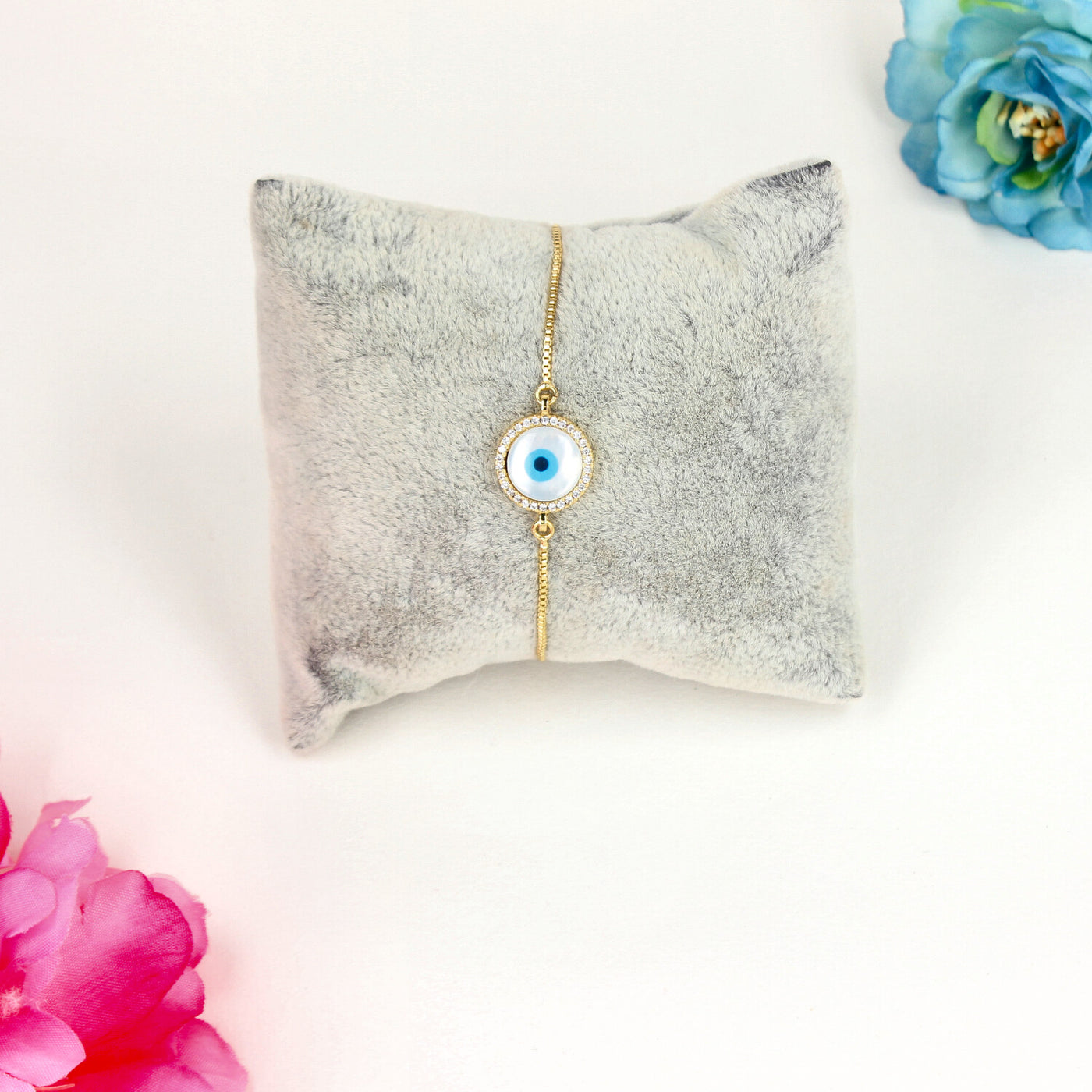 Round Evil Eye Bracelet with Gold Chain - SIA444598