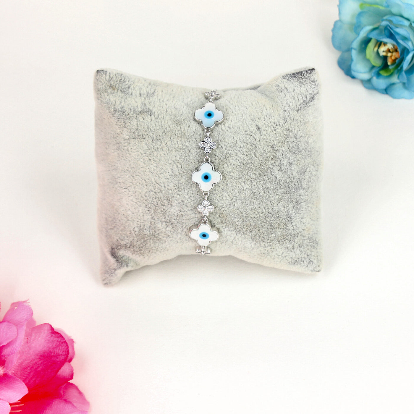 Silver Floral Evil Eye Bracelet - SIA449723