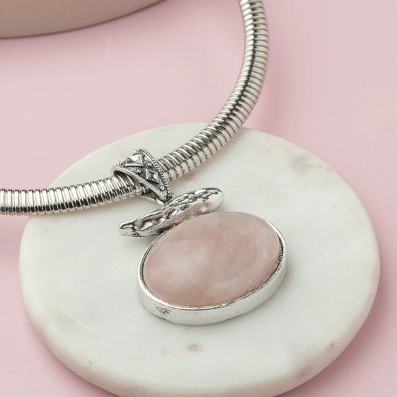 Elegant Pink Gemstone Silver Necklace - TMV_PD12