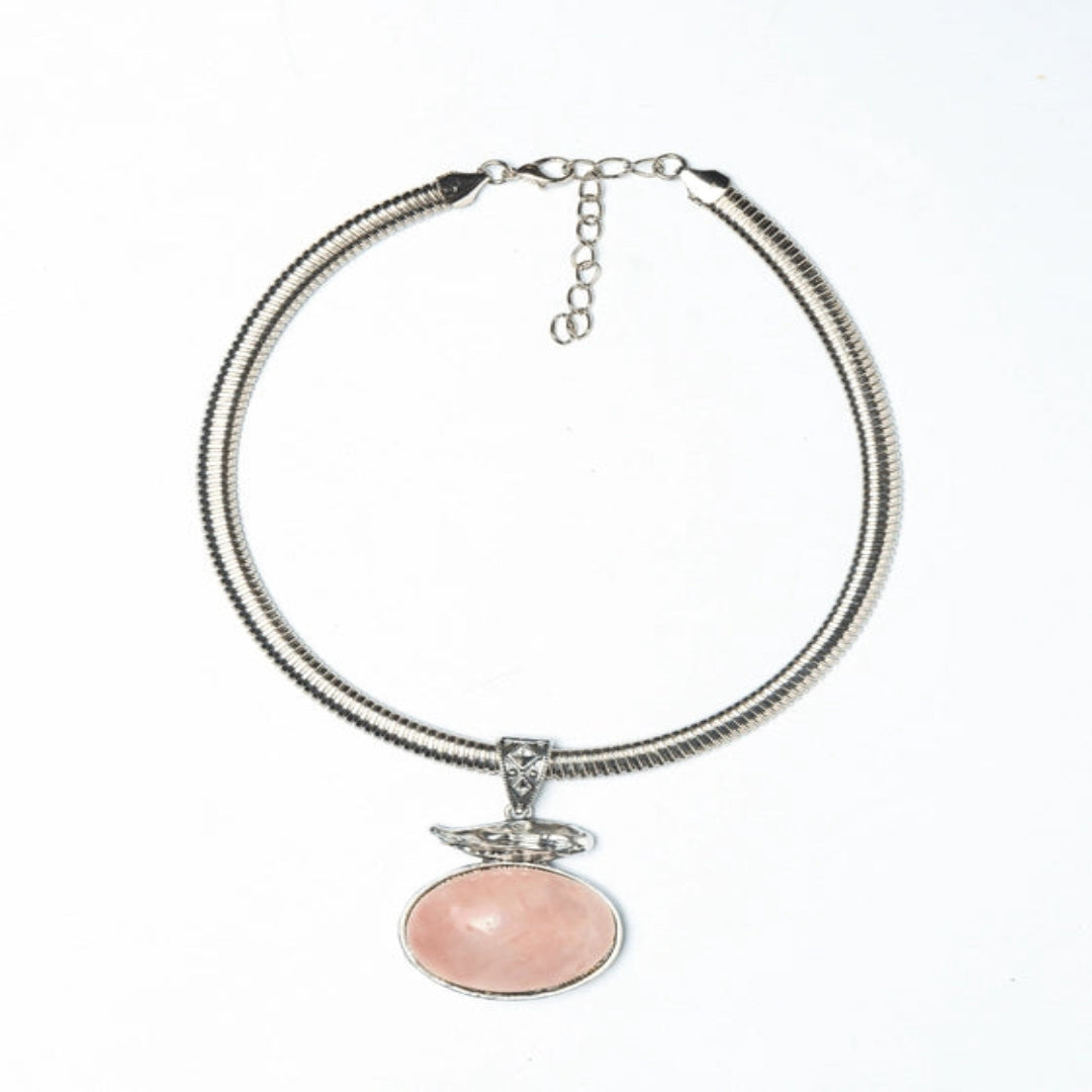 Elegant Pink Gemstone Silver Necklace - TMV_PD12