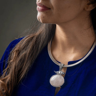 Elegant Pink Gemstone Silver Necklace - TMV_PD12