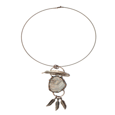 Delicate Copper Round Chain with Natural Agate Stone & Feather Accents - TMV_PD18
