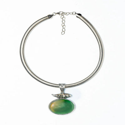 Classic Green Stone Silver Choker Necklace - TMV_PD14