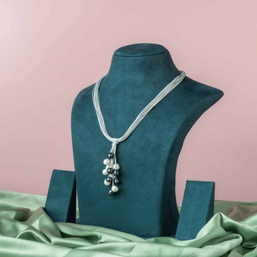 A harmonious Neckpiece, combination of white and dark blue fresh water pearls. - TMV_NP19