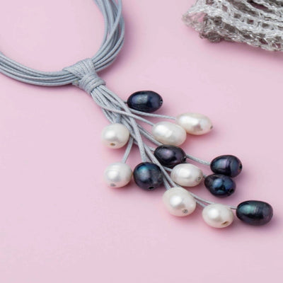 A harmonious Neckpiece, combination of white and dark blue fresh water pearls. - TMV_NP19