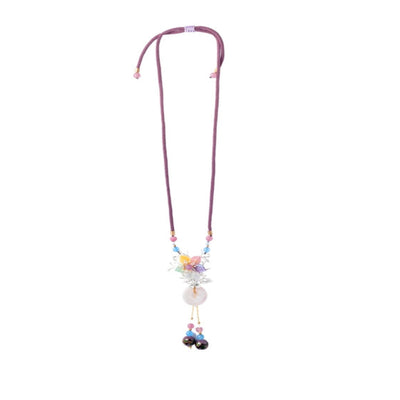 Elegant baby pink thread with multi-colored flowers and white agate. - TMV_NP1